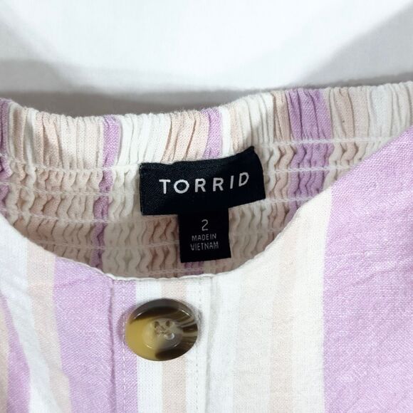 Torrid Plus Size 2X Dress‎ Midi Linen Button Front Dress Pink White Pockets 1289 - Picture 9 of 10